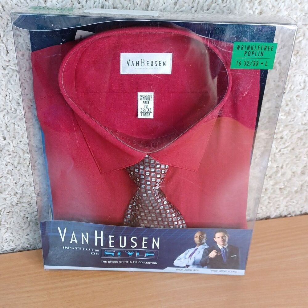 Van Heusen Institute of Style Men Dress Shirt and Tie Set Red Size L 16 32/33